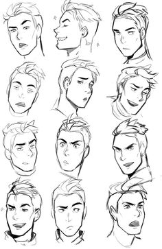 the different faces and hair styles of male character from frozen water, which are drawn in pencil