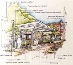 an architectural drawing shows the various parts of a patio