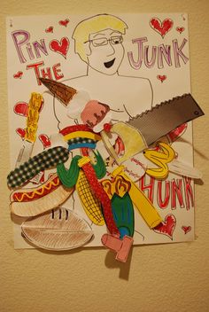 a paper cut out of a man holding a large knife and some food on top of it