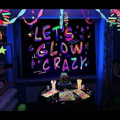 a birthday party with glow in the dark decorations