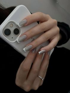 Nails Work, Spring Nail Designs, Claw Nails, Beige Nails, Simple Gel Nails, Glow Nails, Gray Nails, Nail Polish Set, Bling Acrylic Nails