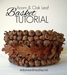 an acorn and oak leaf basket is shown with the words acorn and oak leaf basket