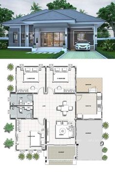 two story house plan with three bedroom and one bathroom