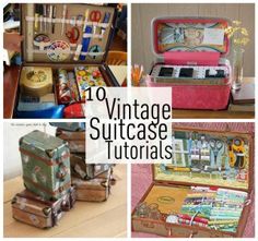 there are pictures of suitcases and other items in this collage with the words 10 vintage suitcases