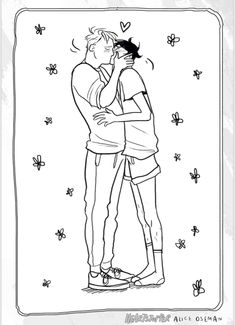 two people are kissing in the middle of a coloring page