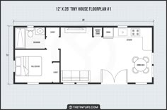 the tiny house floor plan is shown