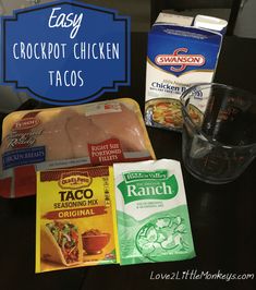 the ingredients for crockpot chicken tacos are shown