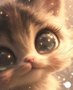 a close up of a cat's face with stars in the sky behind it