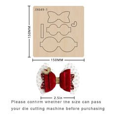 two pieces of fabric with bows and laces on them, next to the measurements for each