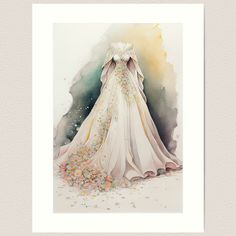 Lightly textured 100% cotton paper. Gallery quality vibrant prints with white border for easy framing. Multiple standard sizes offered. Additional sizes are available. A Fantasy Elven Wedding Dress Watercolor Bridal Gown with CapeWould make for a great wedding, bridal shower or celebration card. Great gift for the bride or bride to be Elven Wedding Dress, Elven Wedding, Gown With Cape, Dress Watercolor, Celebration Card, Gift For The Bride, Bride To Be, Vibrant Prints, Bride Gifts