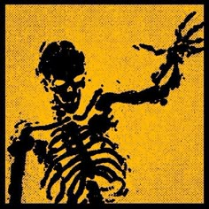 a black and yellow image of a skeleton