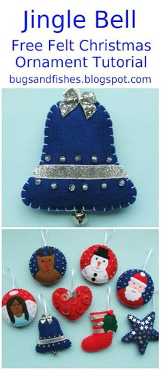 an ornament made out of felt is shown with the words, jingle bell free felt christmas ornament