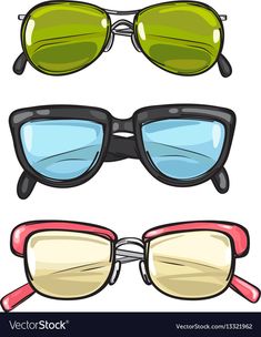 three pairs of sunglasses with different colors