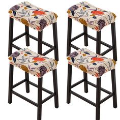 two bar stools with floral upholstered seat covers