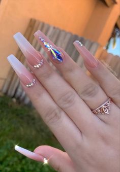 Buchonas Nails, Ombre Nails With Rhinestones, Glamour Nails, Swarovski Nails, Nails Design With Rhinestones, Bling Acrylic Nails