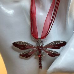 100% Brand New New Never Been Worn Red Vintage Enamel Draggonfly Crystal Pendant Organza Ribbon Necklace Ladybug Necklace, Ribbon Necklace, Bow Necklace, Organza Ribbon, Red Vintage, Wearing Red, Red Bow, Jewelry Inspo, New New