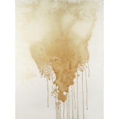 an abstract painting with brown and white paint dripping from the top to the bottom of it