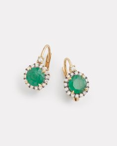 18K Yellow Gold Diamond Edged Emerald Drop Earring, .42 TCW5/8 Inch Long x 3/8 Inch Wide Style# YESSEMW/L Gucci Westman, Emerald Cabochon, Emerald Earrings Drop, Embroidery Fashion Detail, Emerald Rings, Emerald Earrings, Fabulous Jewelry, Drop Earring, Jewellery Design