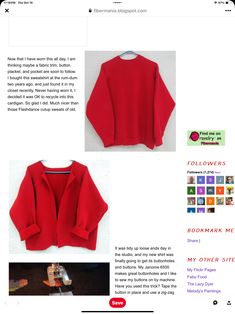 an image of a red sweater on the webpage with other images and text below it