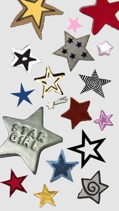 many different colored stars are arranged in the shape of star shapes with words on them