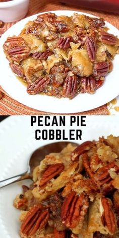 pecan pie cobbler on a white plate