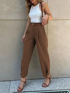 Celana Fashion, Brown Pants, Weave Style, Pencil Pants, Ankle Length Pants, Suit Pants, Outfit Casual, Office Ladies, Casual Outfit