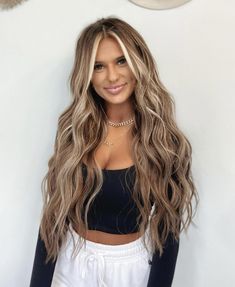 2023 Hair Extensions, Blonde Hair Color Ideas With Curtain Bangs, Long Brown Hair With Highlights Extensions, Brown Hair With Blonde Highlights Extensions, Boho Hair Color Brunette, Long Brown And Blonde Hair, Dark Blonde Extensions, Brunette Into Blonde, Brunette Hair With Platinum Highlights