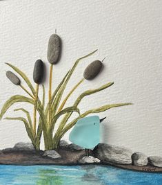 a painting with rocks and plants on it