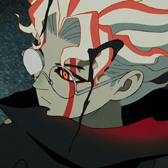 an anime character with red eyes and white hair