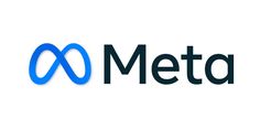 the logo for meta is shown in black and blue on a white background, with an x