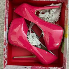 Never Worn! Original Box Barbiecore Hot Pink Shiny Vegan Patent Leather With A Seamed, Pointed Toe On A Curvy Platform. Hidden Platform Adds 2" To Complement The 6" Wrapped Stiletto Heel (With Rubber Tip). Cushioned Insole. Non-Skid Rubber Sole. Size 8.5, But Fit Runs Tight In The Toes (Likely Best For A Size 8) Perfect Ten, Pink Patent Leather, Chinese Laundry Shoes, Chinese Laundry, Platform Heels, Stiletto Heel, Patent Leather, Stiletto Heels, Hot Pink