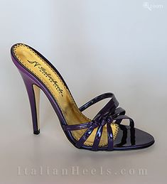 Luxury Chic Purple Heels, Purple Sculpted Heel Evening Heels, Luxury Purple Open Heel Heels, Glamorous Purple High Heels, Italian Heels, Luxury Purple Heels With 4-inch Heel, Blue Slippers, Pantyhose Heels, High Heel Slippers