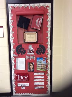 a door decorated with red and white decorations