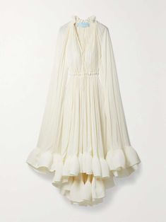 LANVIN Ruffled charmeuse gown | NET-A-PORTER Ethereal Dress, Mother Of The Bride Dresses Long, Old Outfits, Ruffle Midi Dress, Minimalist Dresses, Wedding Dresses For Girls, Maxi Robes, Asymmetrical Tops, Dresses For Girls