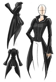 an illustration of a woman in black and white clothes with long sleeves, capes and heels