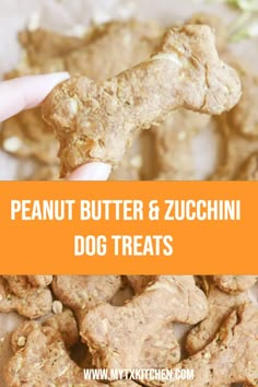 peanut butter and zucchini dog treats in a bowl with the title overlay