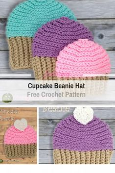 crocheted cupcake beanie hat with free pattern