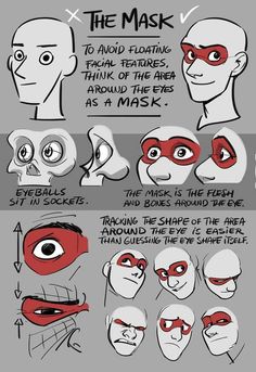 the instructions for how to draw an evil mask with different facial expressions and head shapes