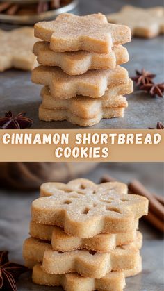 cinnamon shortbread cookies stacked on top of each other