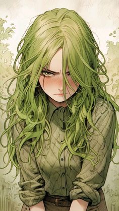 Yakushima, الفن الرقمي, Character Artist, Female Face, Digital Art Anime, Digital Art Girl, Art Anime, Green Hair, Character Portraits