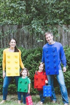 a family dressed up in legos for halloween