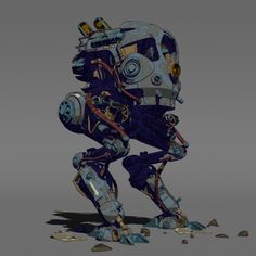 a robot that is standing in the dirt