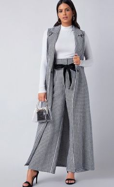 Houndstooth Coat, Palazzo Pant, Belted Pants, Preppy Casual, Vest Coat, Modest Fashion Outfits, Pant Set