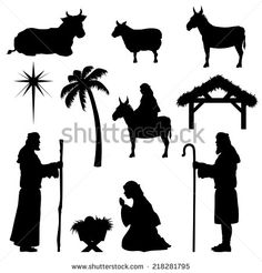 silhouettes of nativity and christmas scenes