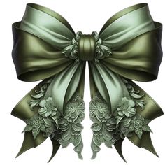 a large green bow with flowers on it