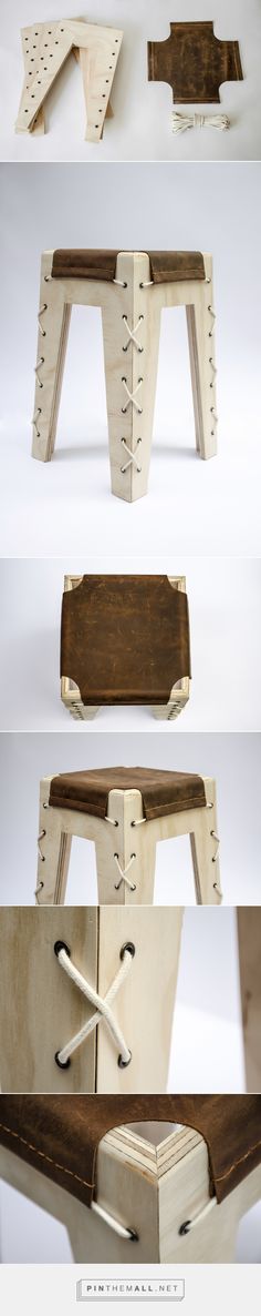 four different views of an object made out of wood