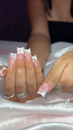 #nails #ideas Cute Nails Charms, Birthday Nails For 11 Year, Cute Short Nails White, French Tip Charm Nails, Gel X Nail Inspo Almond, Mc Bling Nails, Class Azul Nails, Nail Short Ideas, Cute Nails Baddie