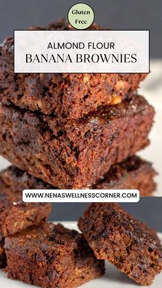 chocolate brownies stacked on top of each other with the words almond flour written above them