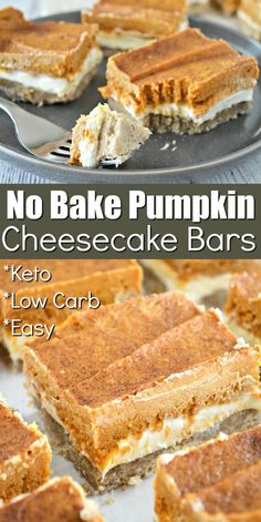 no bake pumpkin cheesecake bars with text overlay