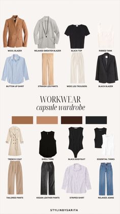 Cute Outfits For Work, 2023 Workwear, Capsule Wardrobe Office, Office Capsule Wardrobe, Classic Chic Outfits, Black Trousers Outfit, Capsule Wardrobe 2023, Wardrobe Office, Posh Clothing